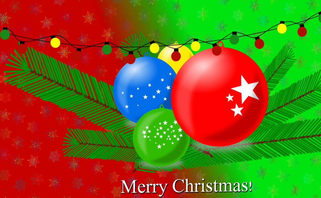 Vibrant Christmas Wallpaper with Ornaments and Cheerful Snowflakes
