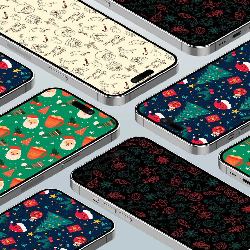 Whimsical Christmas Wallpaper Set for iPhone Screens - Festive Design