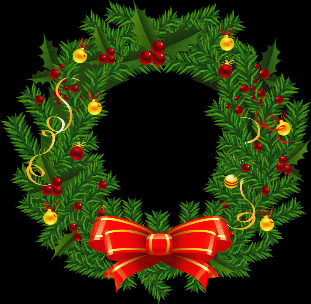 Vibrant Christmas Wreath Wallpaper with Red Bow & Holiday Cheer