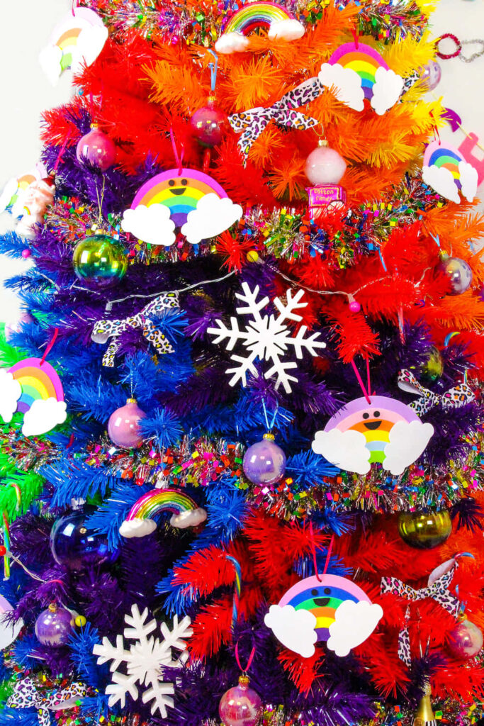 Festive Christmas Wallpaper: Colorful Tree & Snowflakes Background