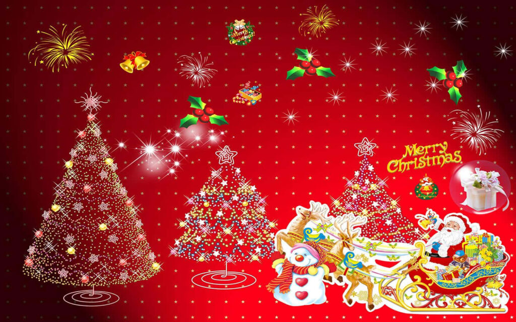Vibrant Christmas Wallpaper with Stars, Trees, and Festive Graphics