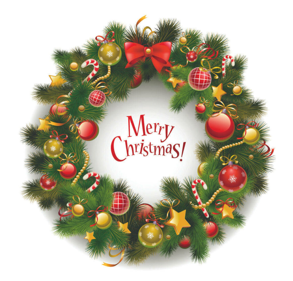 Vibrant Christmas Wreath Wallpaper with Cheerful Message