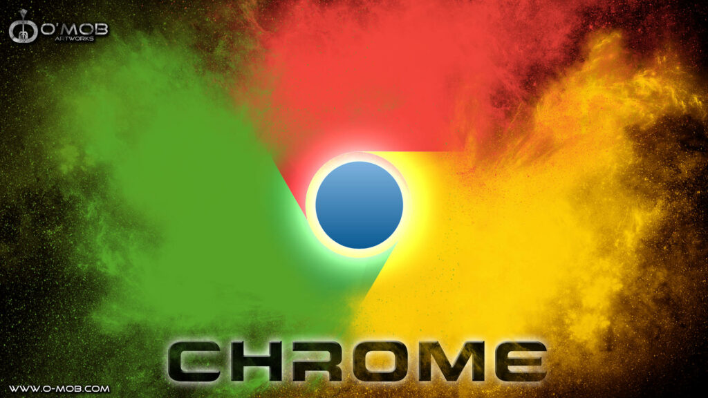 Chrome logo fan art wallpaper with vibrant green red yellow burst and bold Chrome text background