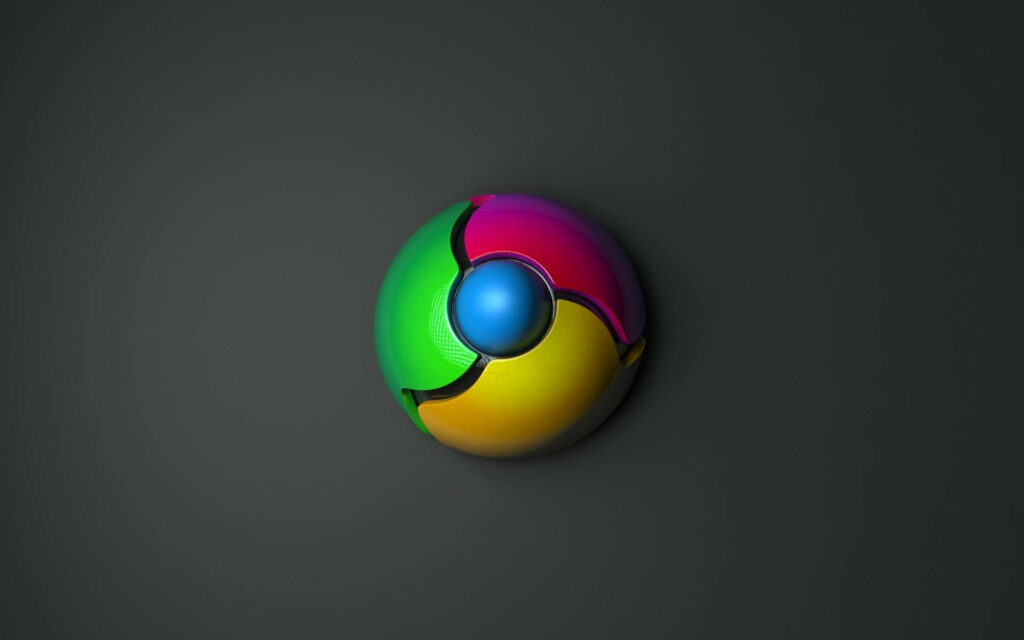 Glossy Chrome logo glowing on dark minimalist background vibrant red yellow green blue segments Wallpaper