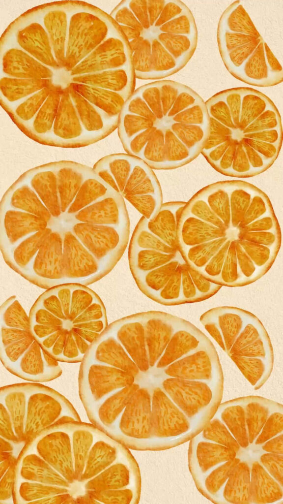 Vibrant Citrus Fruit Wallpaper: Zesty Orange Pattern for Refreshing Spaces