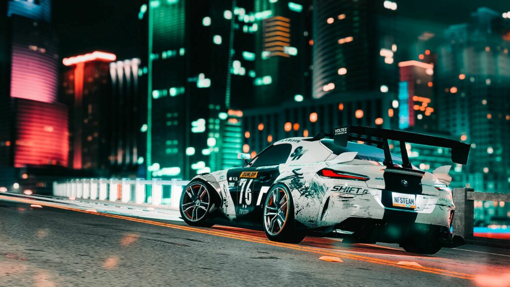 Vibrant Night Cityscape with Sportscar - 3840x2160 Wallpaper