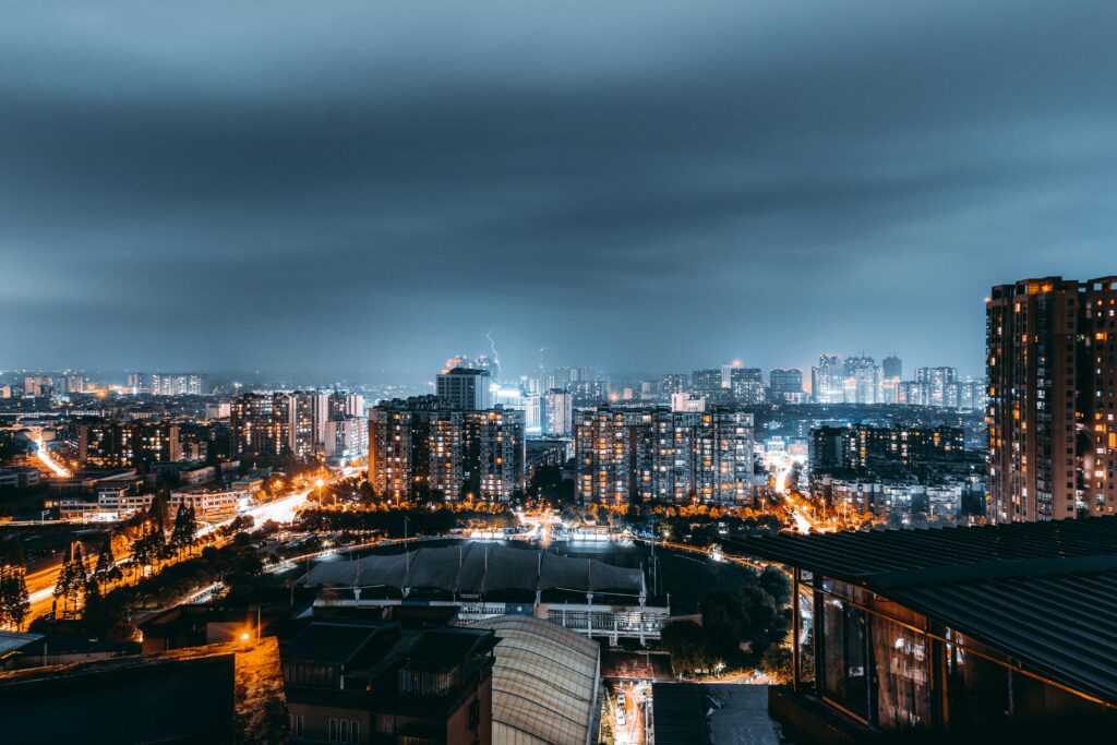 Vibrant Cityscape Night Wallpaper: Aerial View of Urban Lights