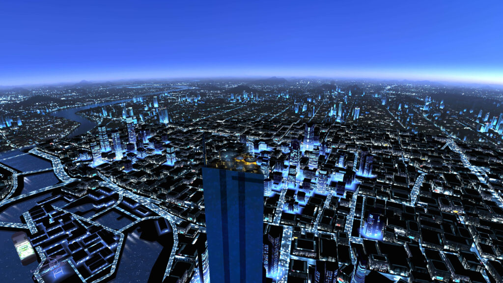 Stunning Night Cityscape Wallpaper: Illuminated Skyscrapers & Rivers