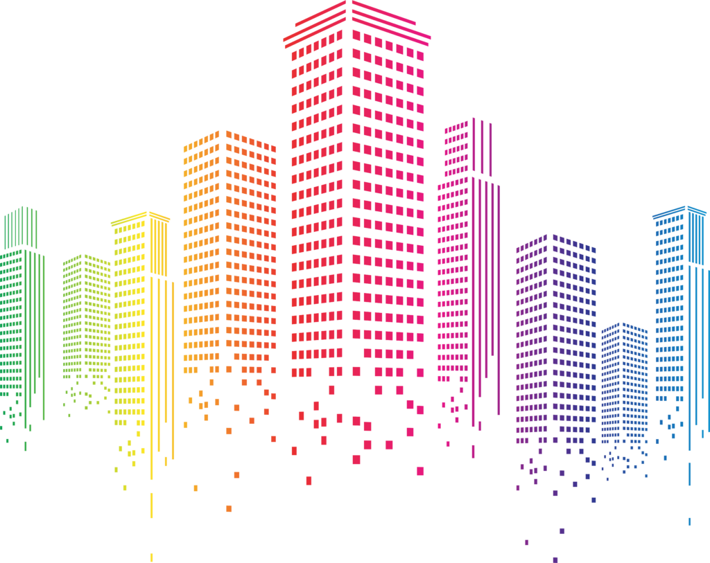 Vibrant Skyscraper Cityscape Illustration - Colorful Futuristic Wallpaper