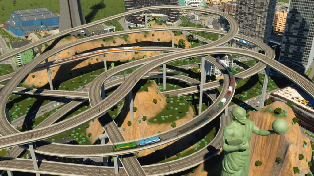 Vibrant Cityscape Wallpaper: Intricate Urban Overpasses & Hills