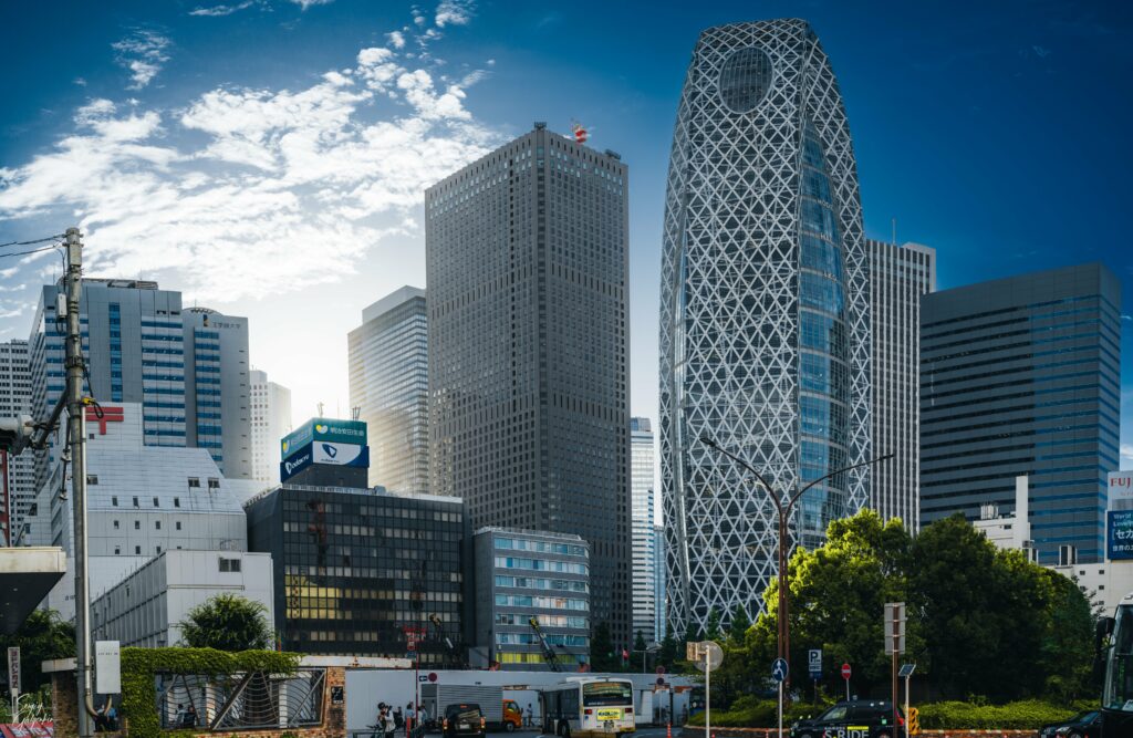 Vibrant Cityscape Wallpaper: Modern Architecture Meets Nature