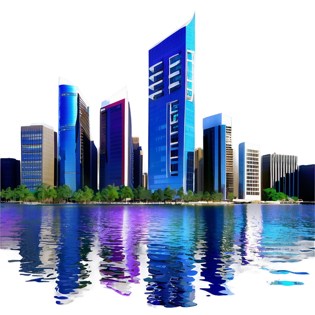 Vibrant Modern Cityscape Wallpaper: Illuminated Skyscrapers Reflection