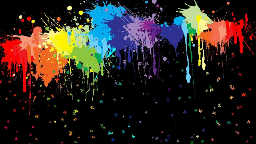 Dripping Rainbow Splash: Vivid HD Abstract Wallpaper on Black Background