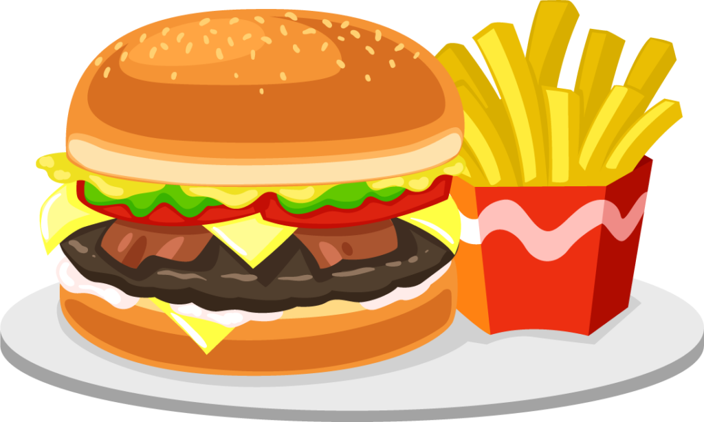 Classic Burger Illustration with Fries - Vibrant Wallpaper Background