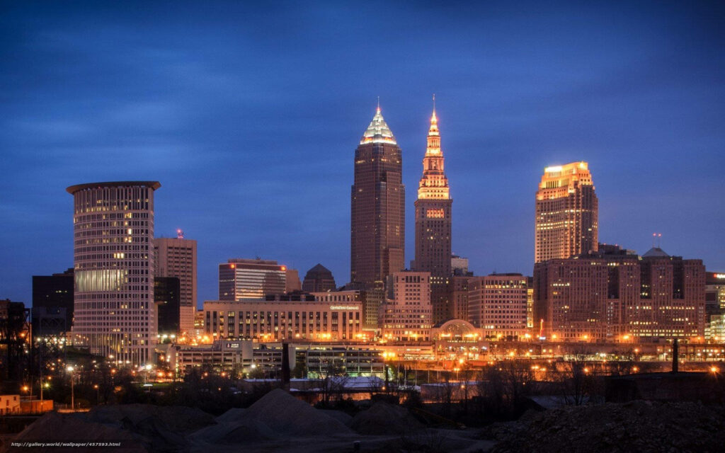 Vibrant Cleveland City Night View Wallpaper Background