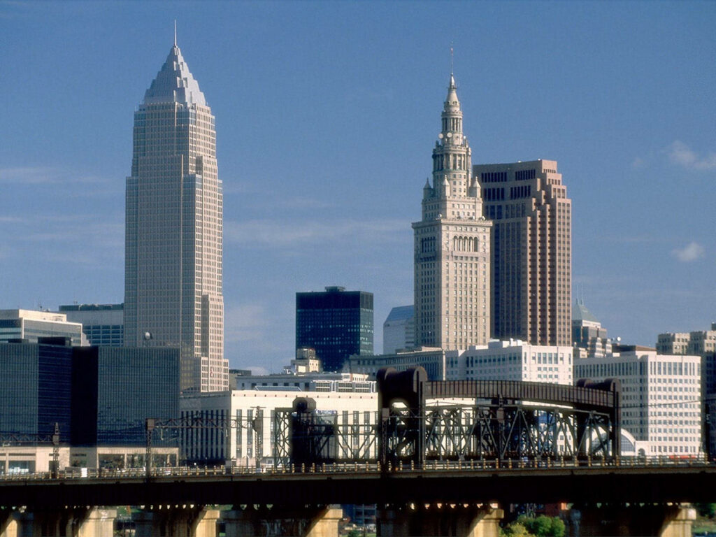 Cleveland Skyline Wallpaper: Vibrant Architectural Landmark Background