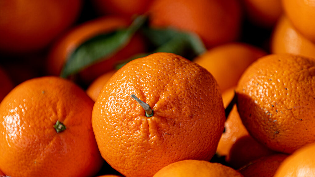 Vibrant Close-Up of Ripe Oranges | Textured Skin Wallpaper Background