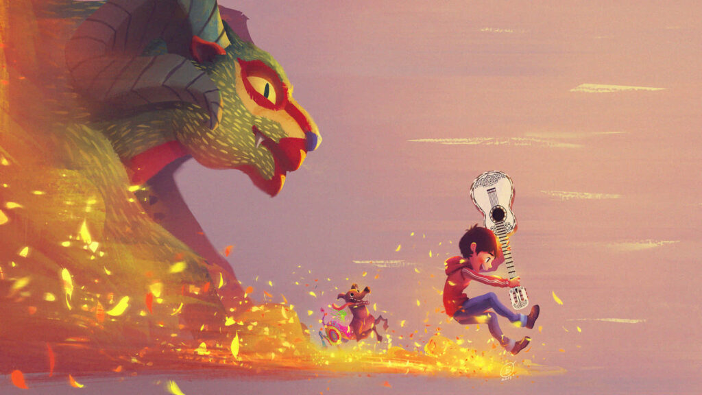 Vibrant Coco Wallpaper: Boy, Guitar, Colorful Spirit & Majestic Creature