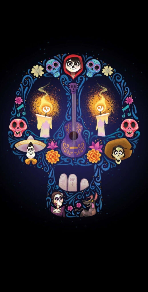 Vibrant Coco Wallpaper: Decorative Skull & Cultural Elements Background