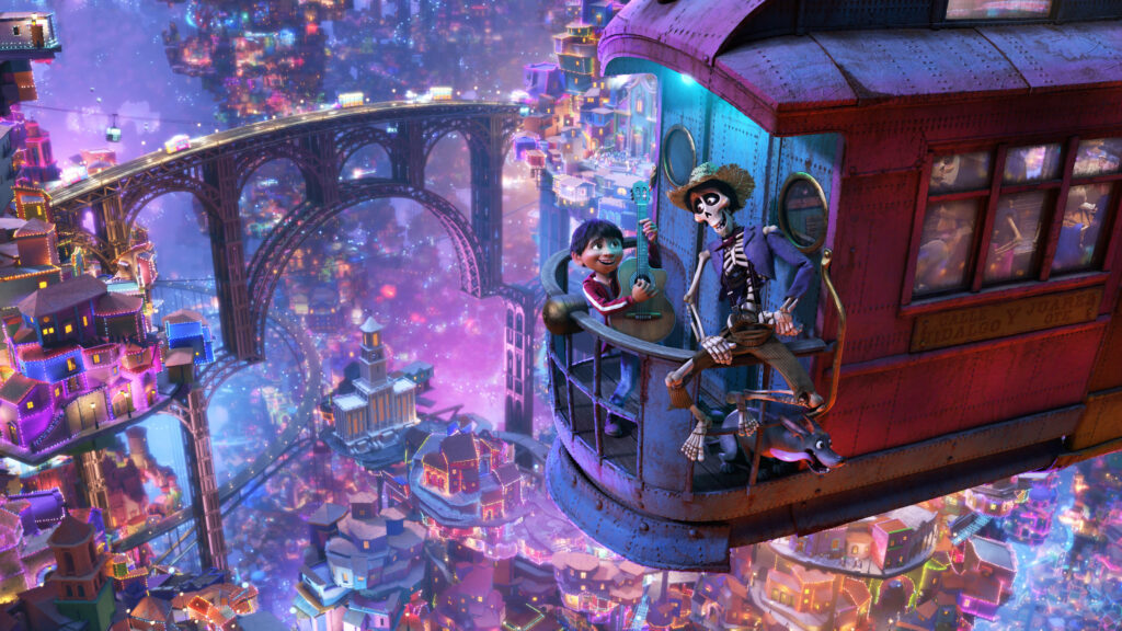 Coco Wallpaper: Miguel & Hector's Colorful Train Journey Adventure