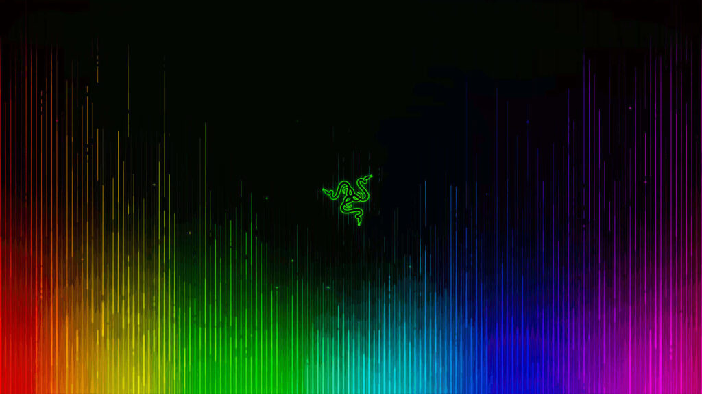 Vibrant Color Spectrum Wallpaper with Neon Green Emblem on Black