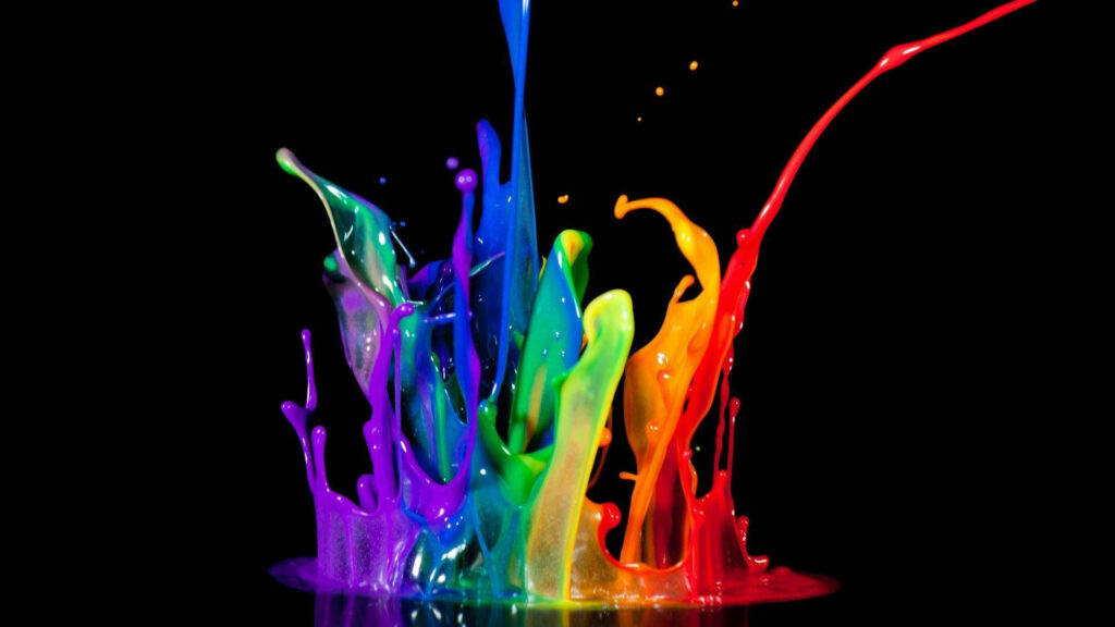 Vibrant Color Splashes Reflected in Full HD with Striking Contrast on Pitch-Black Background Wallpaper