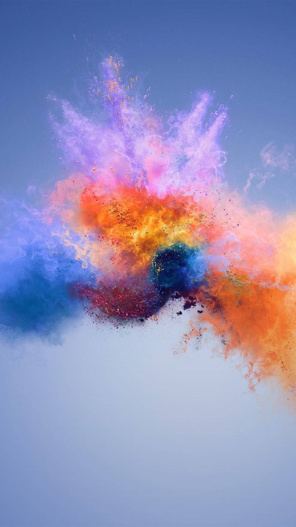 Vibrant colored powder explosion wallpaper with orange blue purple and yellow hues for smartphones