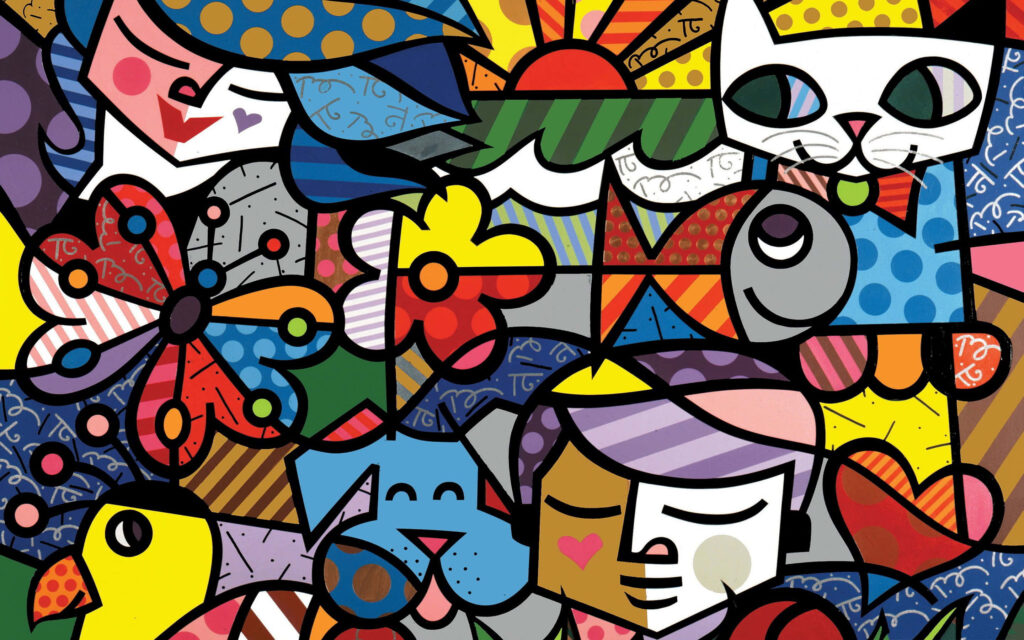 Colorful Abstract Doodles Wallpaper: Whimsical Characters & Animals
