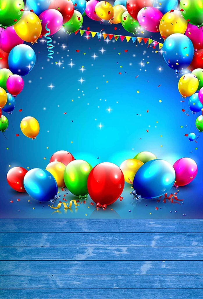 Colorful balloons floating on sparkling blue sky festive vibrant wallpaper background design