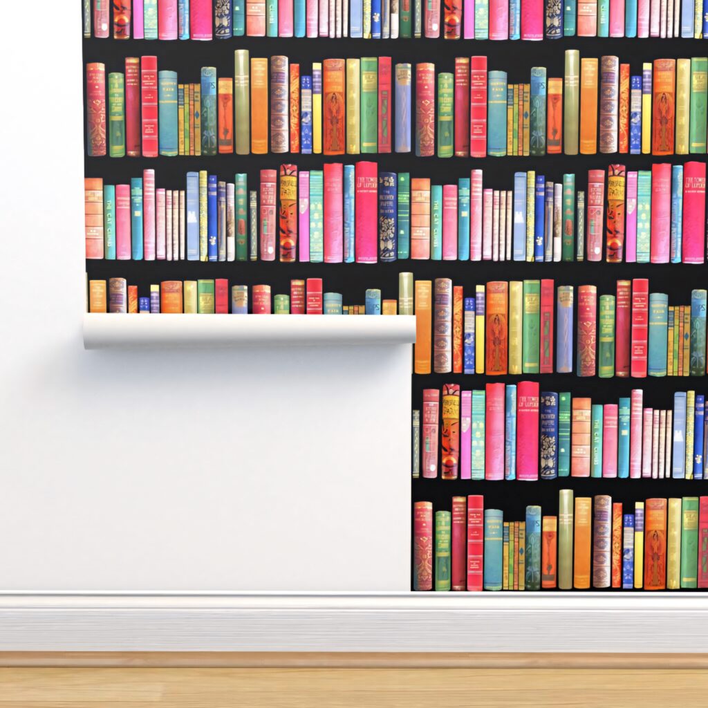 Vibrant colorful bookshelf wallpaper with cozy lively books perfect for book lovers background
