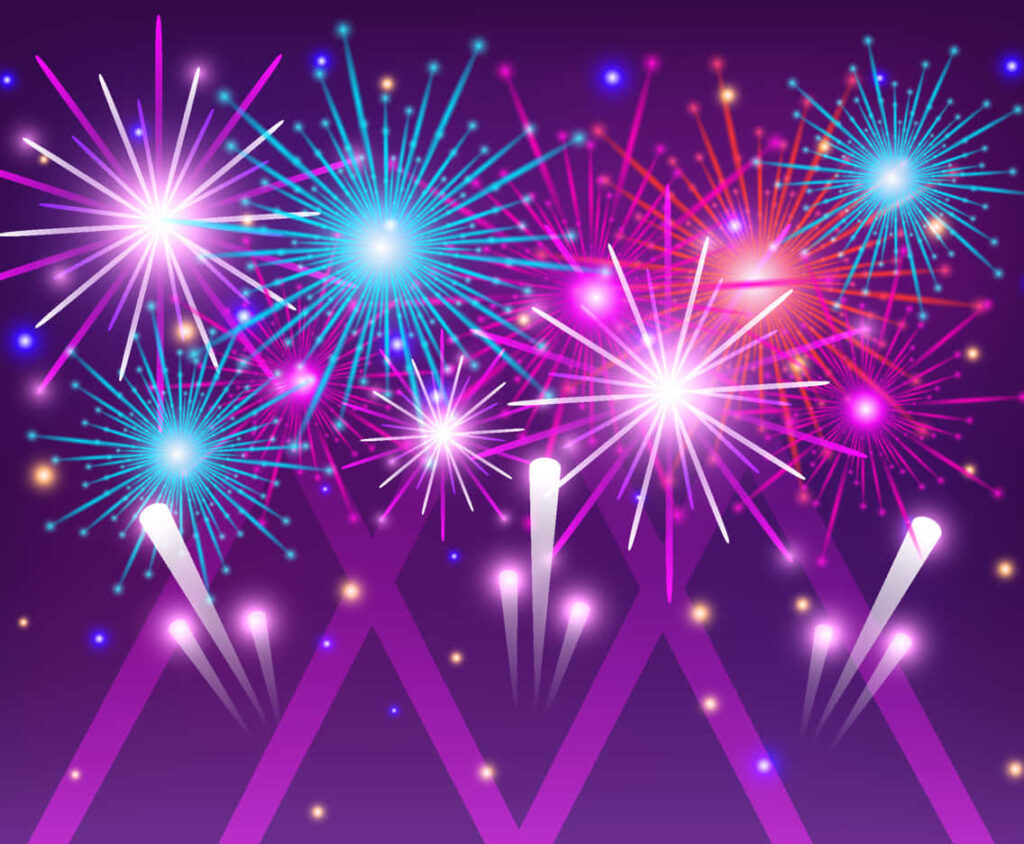 Colorful fireworks exploding in night sky creating festive joyful celebration background wallpaper