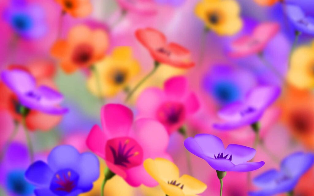 Vibrant Colorful Flower Wallpaper: Lively Purple, Pink, Yellow & Orange