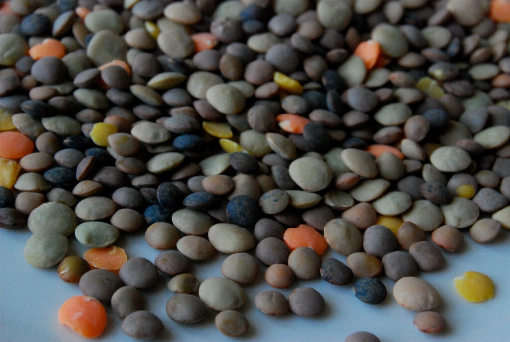 Colorful Lentils Wallpaper: Vibrant Display on Sky Blue Surface