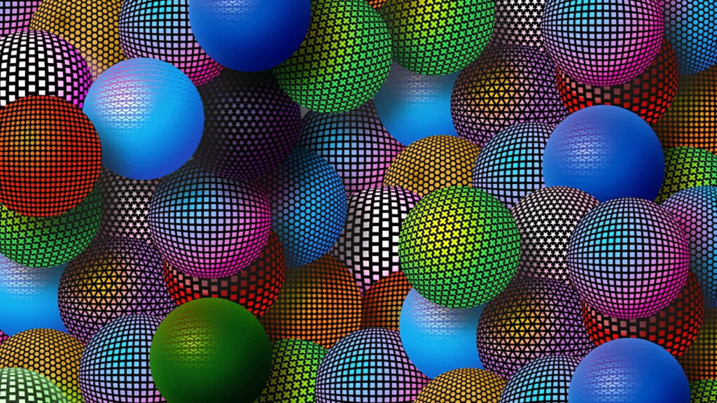 Colorful Patterned Spheres Wallpaper on Dark Background