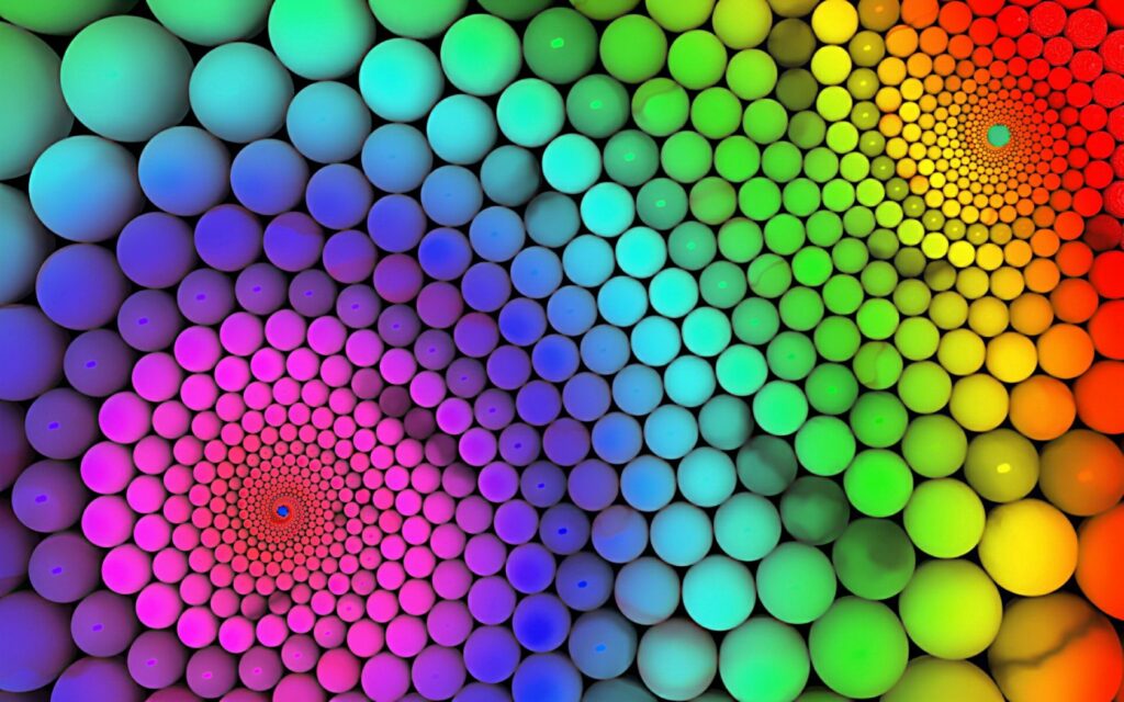 Vibrant Spiral Pattern Wallpaper: Colorful Balls in Dynamic Motion