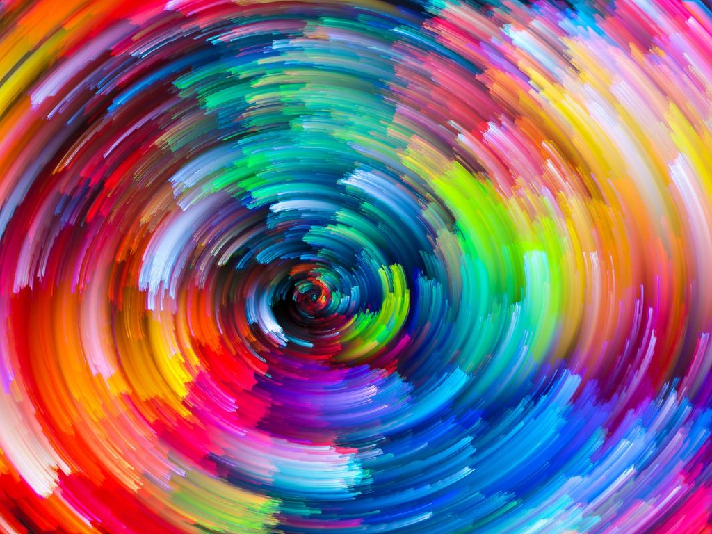 Vibrant colorful swirl wallpaper with dynamic rainbow vortex and radiant paint-like strokes background