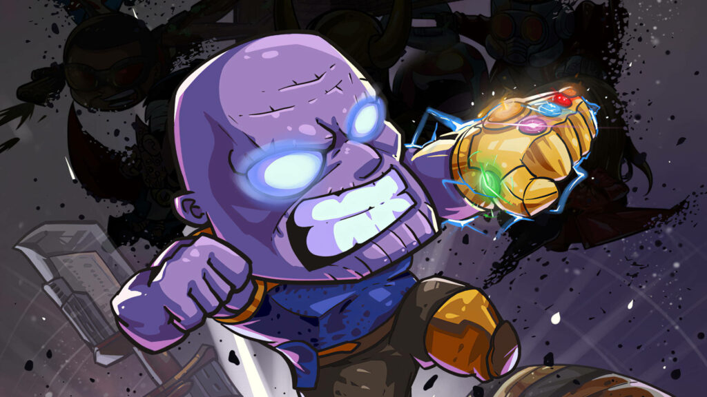 Vibrant Thanos HD Cartoon Wallpaper with Glowing Infinity Gauntlet