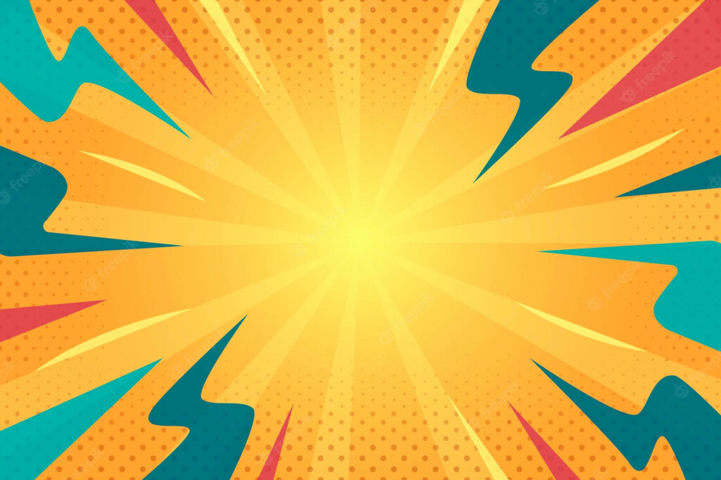 Bright Comic-Style Wallpaper: Yellow, Teal & Red Abstract Design