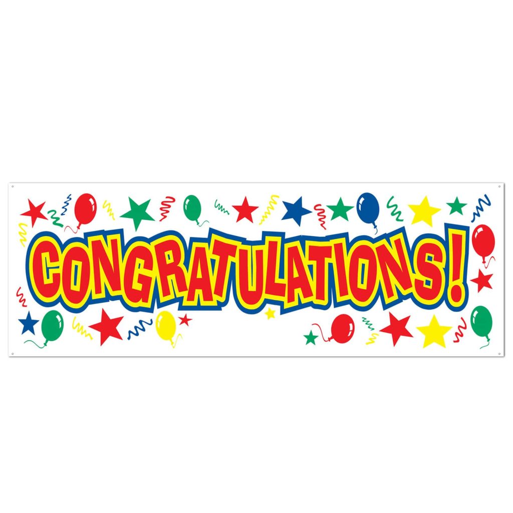 Vibrant congratulations banner with colorful balloons stars and streamers for celebrations Wallpaper