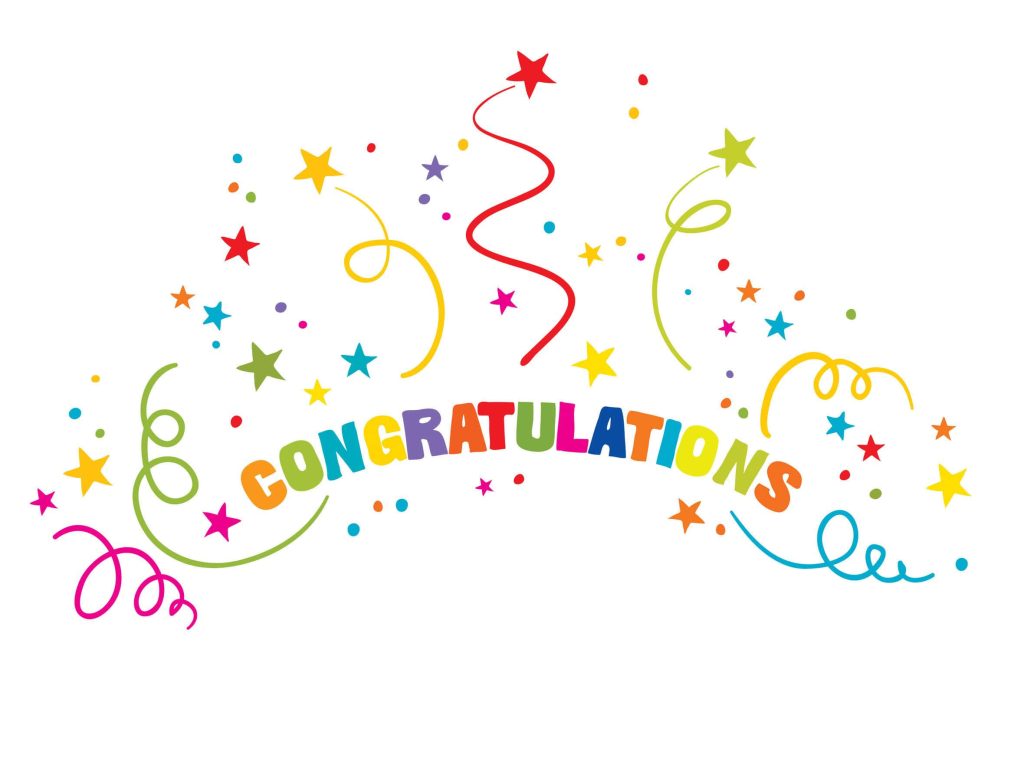 Vibrant congratulations text with colorful stars and swirling ribbons festive celebration background Wallpaper