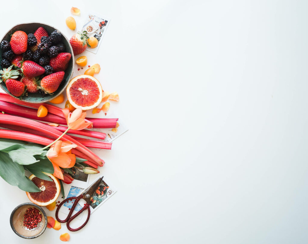Vibrant Cooking Wallpaper: Fresh Fruits & Veggies on White Background