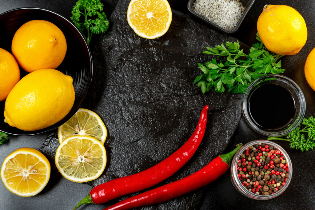 Vibrant Cooking Wallpaper: Fresh Lemons, Chili Peppers & Spices