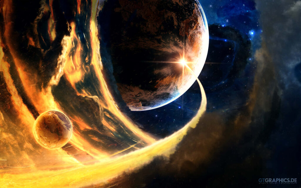 Vibrant Cosmic Collision Wallpaper: Celestial Art & Starry Space