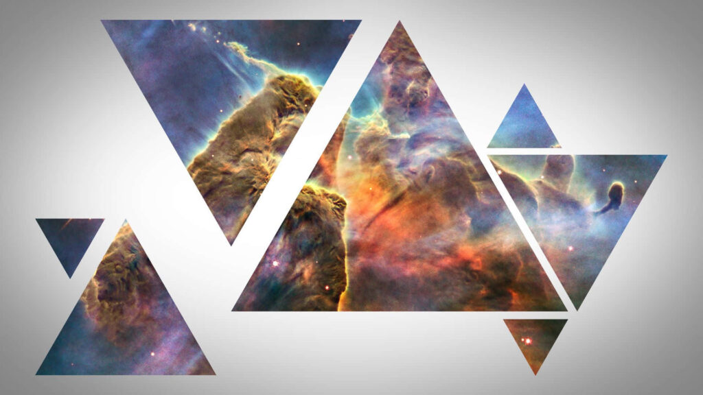 Vibrant Cosmic Triangle Collage Wallpaper with Nebula Scenes