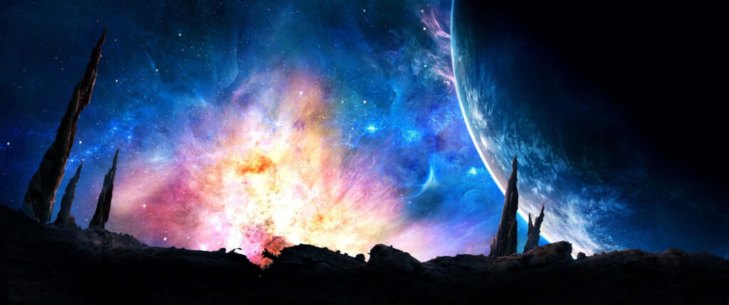 Vibrant Cosmic Colors Wallpaper: Rising Planet & Celestial Details