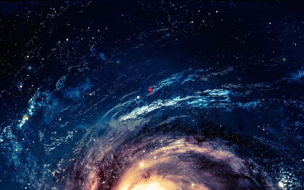 Vibrant cosmic wallpaper featuring swirling galaxy, luminous nebulae, and glittering stars.
