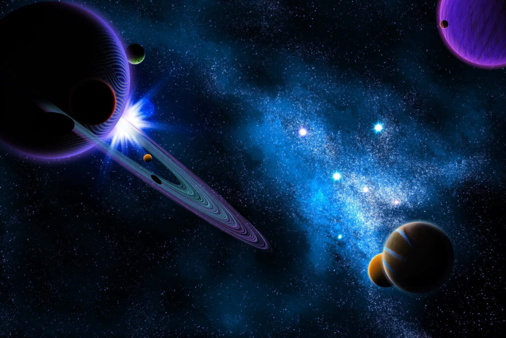 Vibrant Cosmic Scene OLED Monitor Wallpaper – Stunning Space Background
