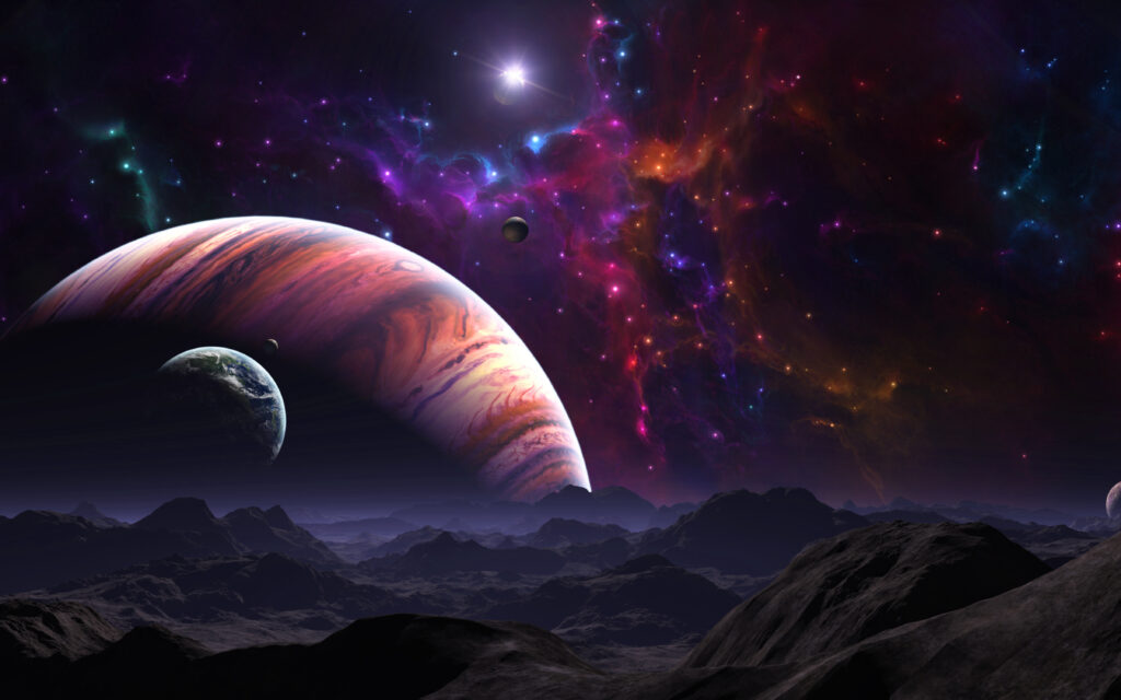 Vibrant Cosmic Wallpaper: Stunning Planets & Nebulous Art Scene