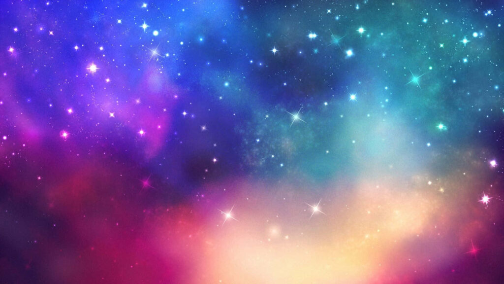Vibrant cosmic wallpaper featuring radiant stars and glowing nebulae in colorful hues.