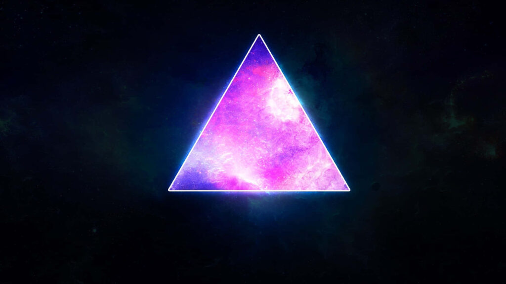 Cosmic Neon Triangle Wallpaper: Vibrant Colors on Dark Starry Background